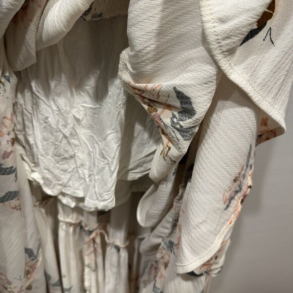 Free People All I Got Floral Maxi Dress Tie Front Tiered Women sz 8 Cream Boho - Picture 8 of 16
